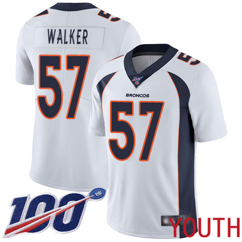 Youth Denver Broncos #57 Demarcus Walker White Vapor Untouchable Limited Player 100th Season Football NFL Jersey